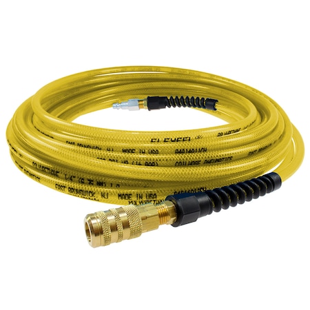 Coilhose Pneumatics Flexeel Hose 1/4" ID x 25 ' 1/4" Industrial QDs w/SR Transparent Yellow PFE4025TYS15X